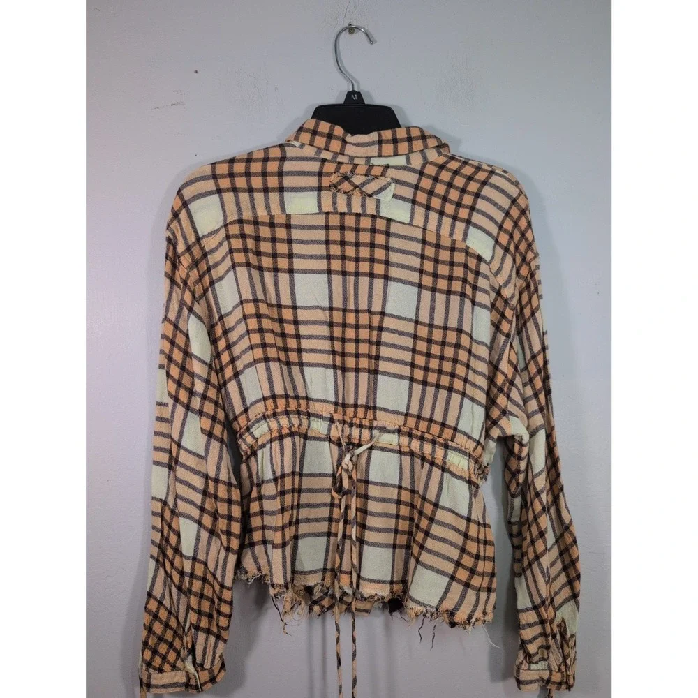$118 Free People Pacific Dawn Plaid Shirt Peach Tree Plaid Snap Button Down S